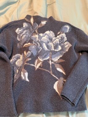 White House Black Market Navy Floral Turtleneck Sweater
